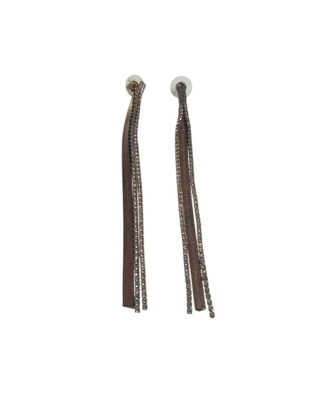 Sparkling Striped Rhinestone Silver Tone Long 4 In Dangle Earrings Elegant Bling
